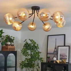 Lampes Dorées-hofstein Plafonnier - Verre 15 cm Chehalis Or, Noir, 8 lumières