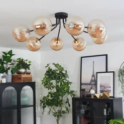 Lampes Dorées-hofstein Plafonnier - Verre 15 cm Chehalis Or, Noir, 8 lumières