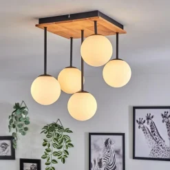 hofstein Plafonnier - Verre 12 cm Chehalis Écru, Noir, 5 lumières