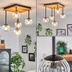 Lampes À Boules-hofstein Plafonnier - Verre 10 cm Chehalis Écru, Noir, 5 lumières