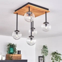 Lampes À Boules-hofstein Plafonnier - Verre 10 cm Chehalis Écru, Noir, 5 lumières