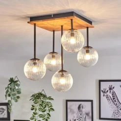 hofstein Plafonnier - Verre 12 cm Chehalis Écru, Noir, 5 lumières