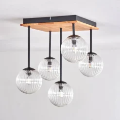 hofstein Plafonnier - Verre 12 cm Chehalis Écru, Noir, 5 lumières