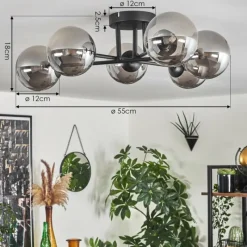 Suspension Verre Fumé-hofstein Plafonnier - Verre 12 cm Chehalis Fumé, 6 lumières