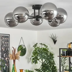 hofstein Plafonnier - Verre 15 cm Chehalis Fumé, 6 lumières