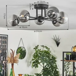 hofstein Plafonnier - Verre 10 cm Chehalis Clair, Fumé, 6 lumières