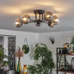 hofstein Plafonnier - Verre 10 cm Chehalis Clair, Fumé, 6 lumières