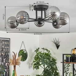 hofstein Plafonnier - Verre 10 cm Chehalis Fumé, 6 lumières