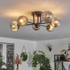 hofstein Plafonnier - Verre 10 cm Chehalis Fumé, 6 lumières