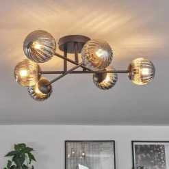 hofstein Plafonnier - Verre 10 cm Chehalis Fumé, 6 lumières