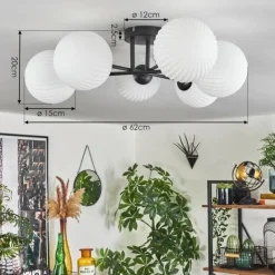 hofstein Plafonnier - Verre 15 cm Chehalis Blanc, 6 lumières