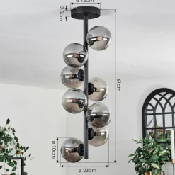 hofstein Plafonnier - Verre 10 cm Chehalis Fumé, 8 lumières