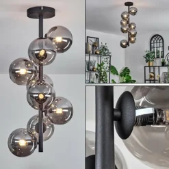 hofstein Plafonnier - Verre 12 cm Chehalis Fumé, 8 lumières