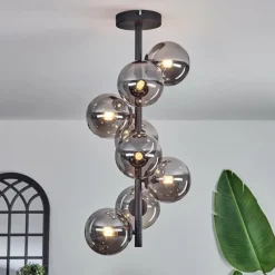 hofstein Plafonnier - Verre 12 cm Chehalis Fumé, 8 lumières