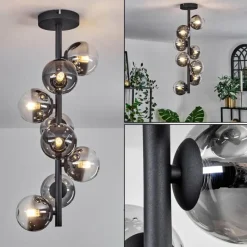 hofstein Plafonnier - Verre 10 cm Chehalis Clair, Fumé, 8 lumières