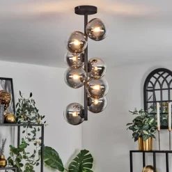 hofstein Plafonnier - Verre 12 cm Chehalis Clair, Fumé, 8 lumières