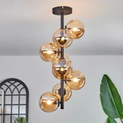 hofstein Plafonnier - Verre 12 cm Chehalis Ambre, 8 lumières