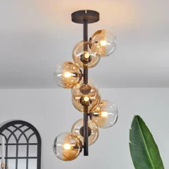 hofstein Plafonnier - Verre 12 cm Chehalis Ambre, Clair, 8 lumières