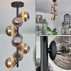 hofstein Plafonnier - Verre 10 cm Chehalis Fumé, 8 lumières