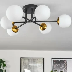 hofstein Plafonnier - Verre 10 cm Chehalis Or, Noir, 6 lumières
