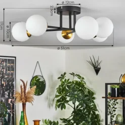 hofstein Plafonnier - Verre 10 cm Chehalis Or, Noir, 6 lumières