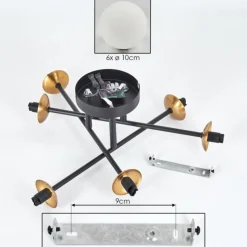 hofstein Plafonnier - Verre 10 cm Chehalis Or, Noir, 6 lumières