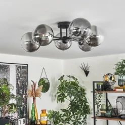 hofstein Plafonnier - Verre 15 cm Chehalis Clair, Fumé, 6 lumières