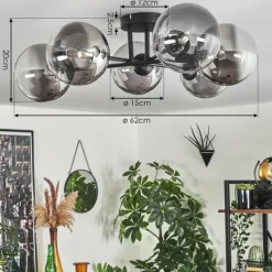 hofstein Plafonnier - Verre 15 cm Chehalis Clair, Fumé, 6 lumières