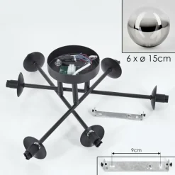 hofstein Plafonnier - Verre 15 cm Chehalis Clair, Fumé, 6 lumières