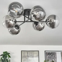 hofstein Plafonnier - Verre 15 cm Chehalis Clair, Fumé, 6 lumières