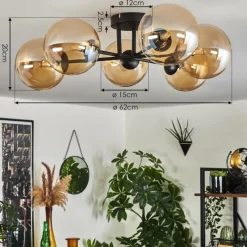 hofstein Plafonnier - Verre 15 cm Chehalis Ambre, 6 lumières