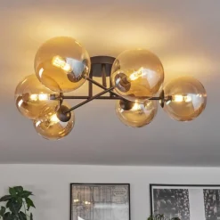 hofstein Plafonnier - Verre 15 cm Chehalis Ambre, 6 lumières
