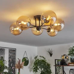 hofstein Plafonnier - Verre 15 cm Chehalis Ambre, 6 lumières