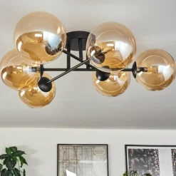 hofstein Plafonnier - Verre 15 cm Chehalis Ambre, 6 lumières