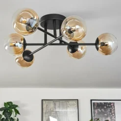 hofstein Plafonnier - Verre 10 cm Chehalis Ambre, Clair, 6 lumières