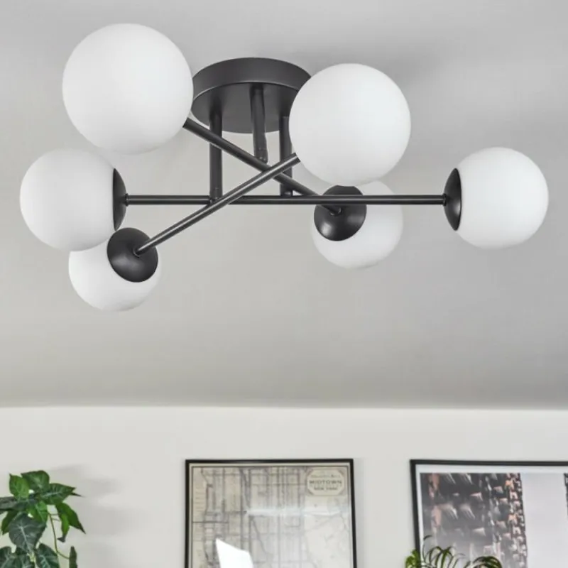 hofstein Plafonnier - Verre 10 cm Chehalis Blanc, 6 lumières