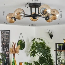 hofstein Plafonnier - Verre 10 cm Chehalis Ambre, 6 lumières