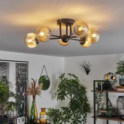 hofstein Plafonnier - Verre 10 cm Chehalis Ambre, 6 lumières