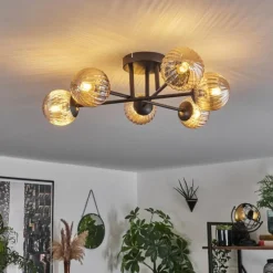 hofstein Plafonnier - Verre 10 cm Chehalis Ambre, 6 lumières