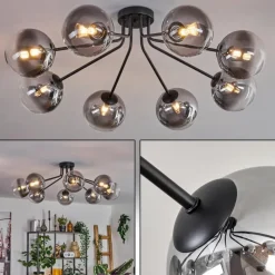 hofstein Plafonnier - Verre 15 cm Chehalis Noir, 8 lumières