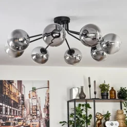 hofstein Plafonnier - Verre 15 cm Chehalis Noir, 8 lumières