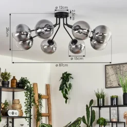 hofstein Plafonnier - Verre 15 cm Chehalis Noir, 8 lumières