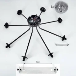 hofstein Plafonnier - Verre 15 cm Chehalis Noir, 8 lumières