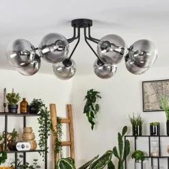 hofstein Plafonnier - Verre 15 cm Chehalis Noir, 8 lumières