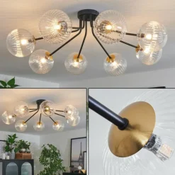 Lampes Dorées-hofstein Plafonnier - Verre 15 cm Chehalis Or, Noir, 8 lumières