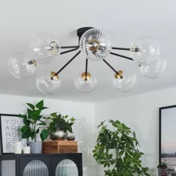 Lampes Dorées-hofstein Plafonnier - Verre 15 cm Chehalis Or, Noir, 8 lumières