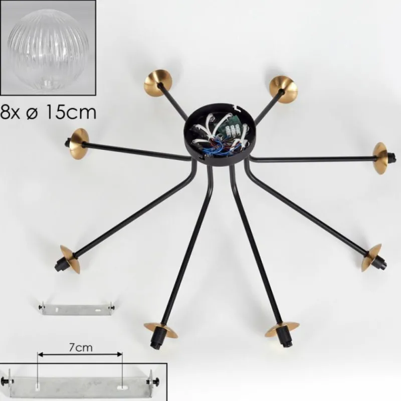 Lampes Dorées-hofstein Plafonnier - Verre 15 cm Chehalis Or, Noir, 8 lumières
