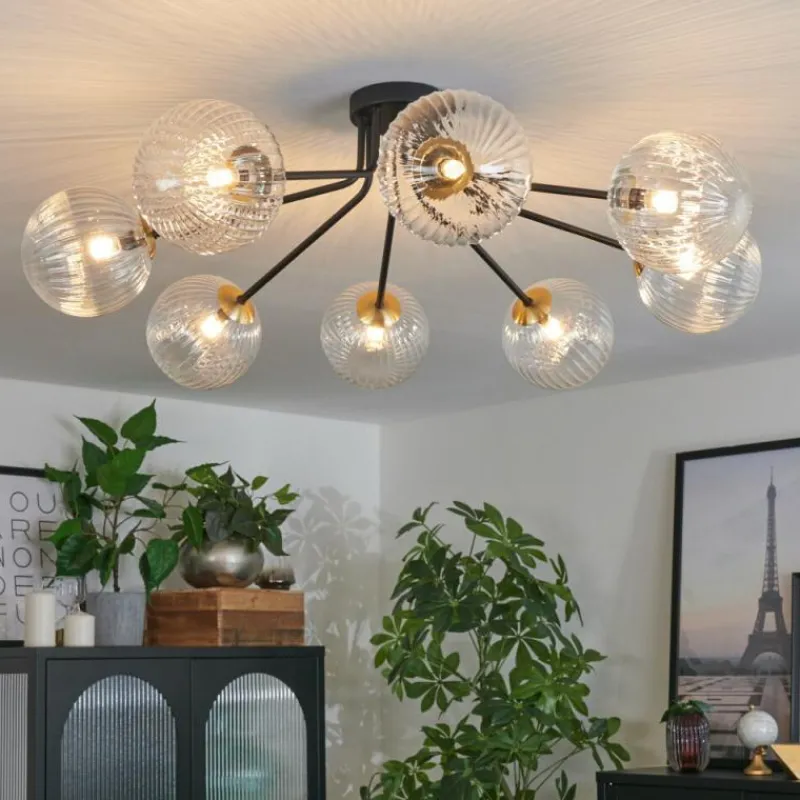 Lampes Dorées-hofstein Plafonnier - Verre 15 cm Chehalis Or, Noir, 8 lumières