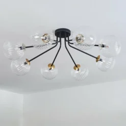 Lampes Dorées-hofstein Plafonnier - Verre 15 cm Chehalis Or, Noir, 8 lumières