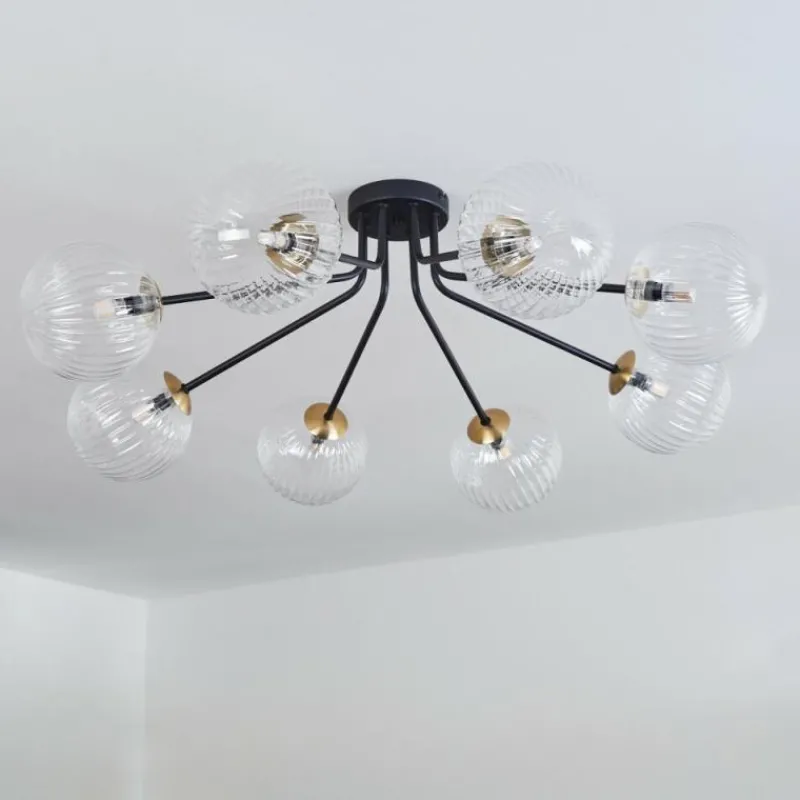 Lampes Dorées-hofstein Plafonnier - Verre 15 cm Chehalis Or, Noir, 8 lumières